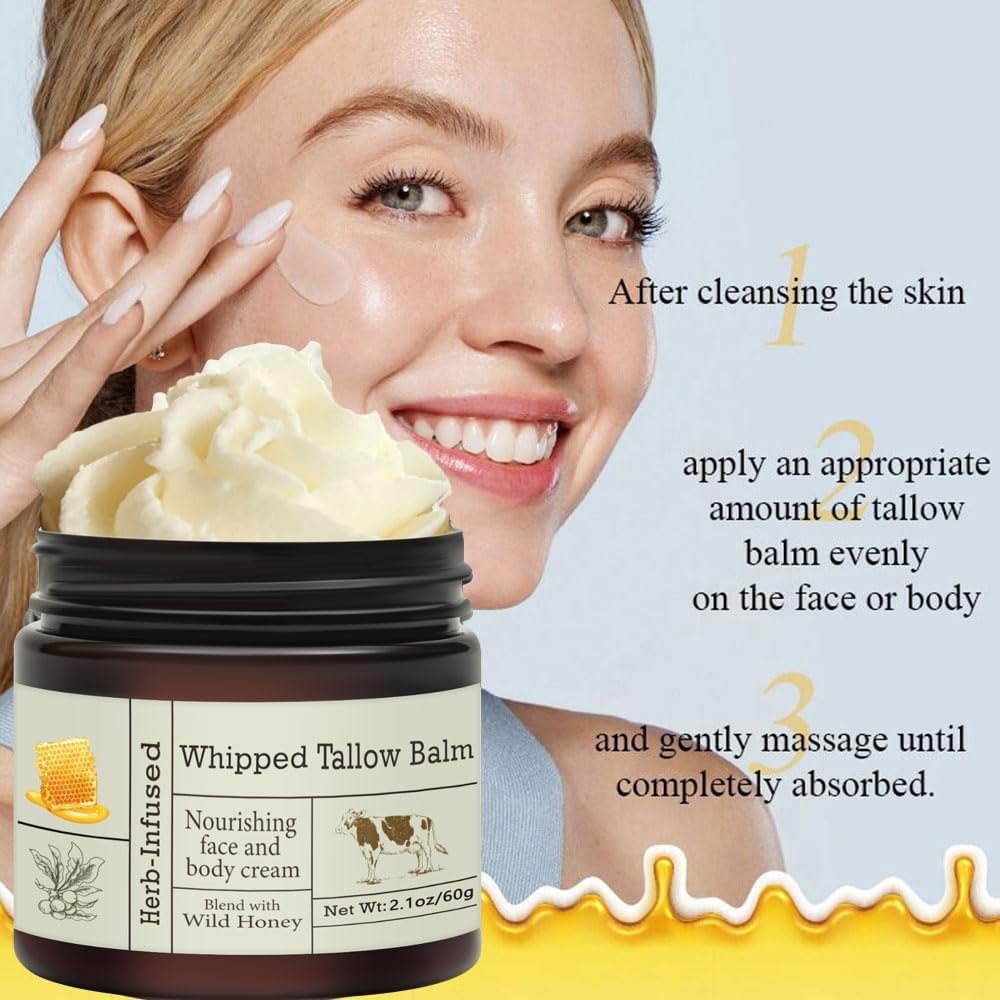 URQT Organic Grass-Fed Whipped Beef Tallow and Honey Balm - Deeply Moisturizing Face & Body Moisturizer for Soft, Supple Skin - görsel 7
