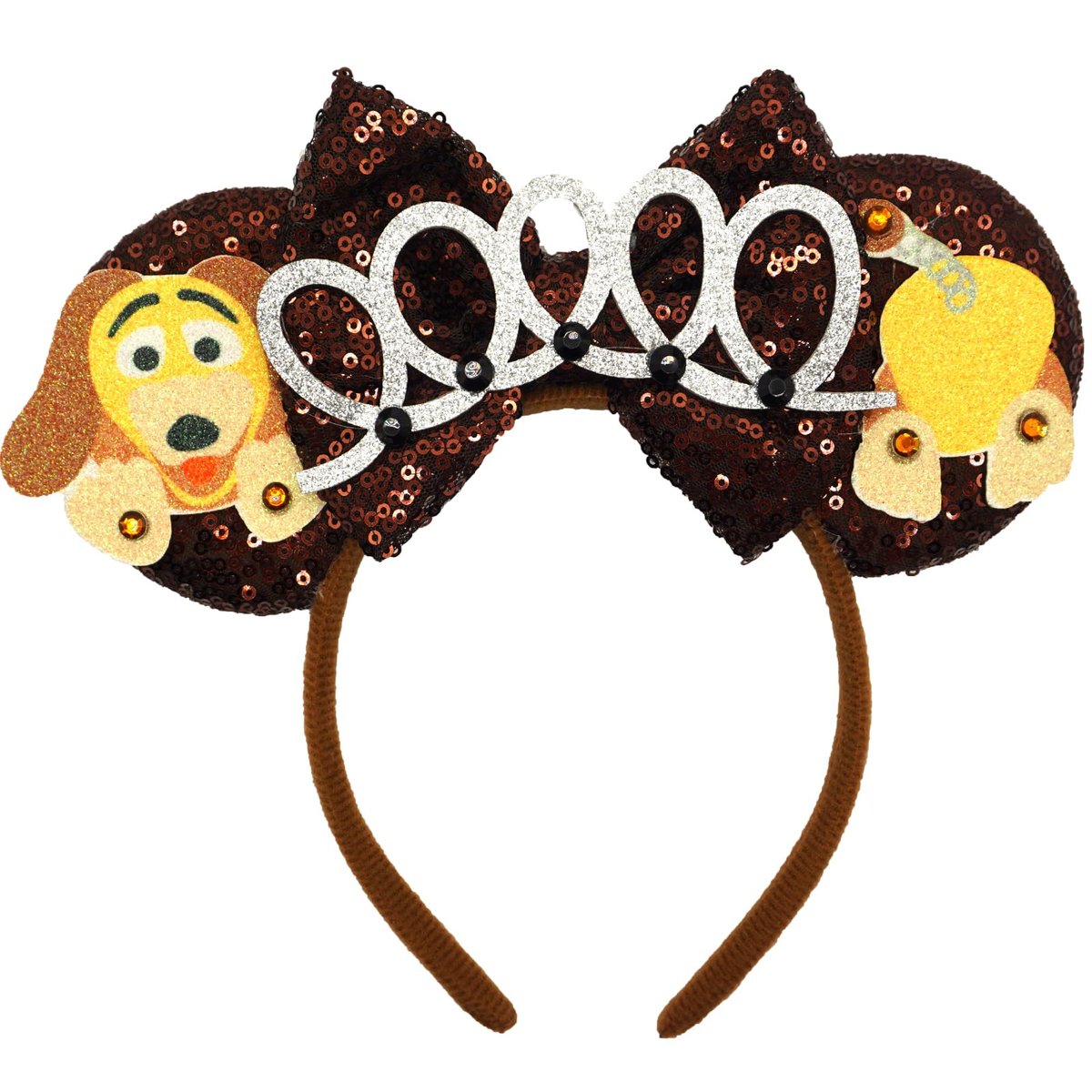 ZHENNAN Glitter Mouse Ears Headband – Brown Slinky Dog Bows Ears, Adjustable Unisex Costume Headwear for Adults Avelisse
