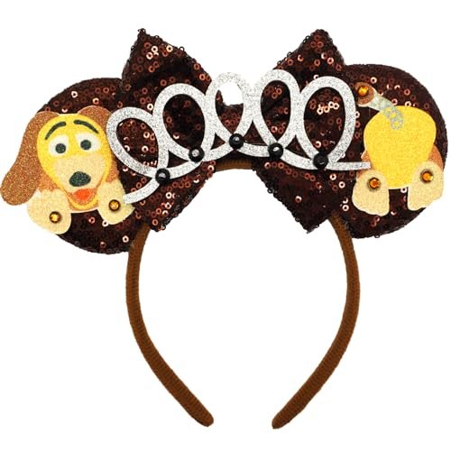 ZHENNAN Glitter Mouse Ears Headband – Brown Slinky Dog Bows Ears, Adjustable Unisex Costume Headwear for Adults Avelisse