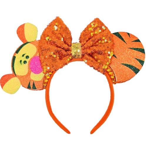 ZHENNAN Bow Headbands for Women - Cute Glitter Mouse Ear Hairbands Birthday Decorations Halloween Accessories (Orange, Oversize) Avelisse