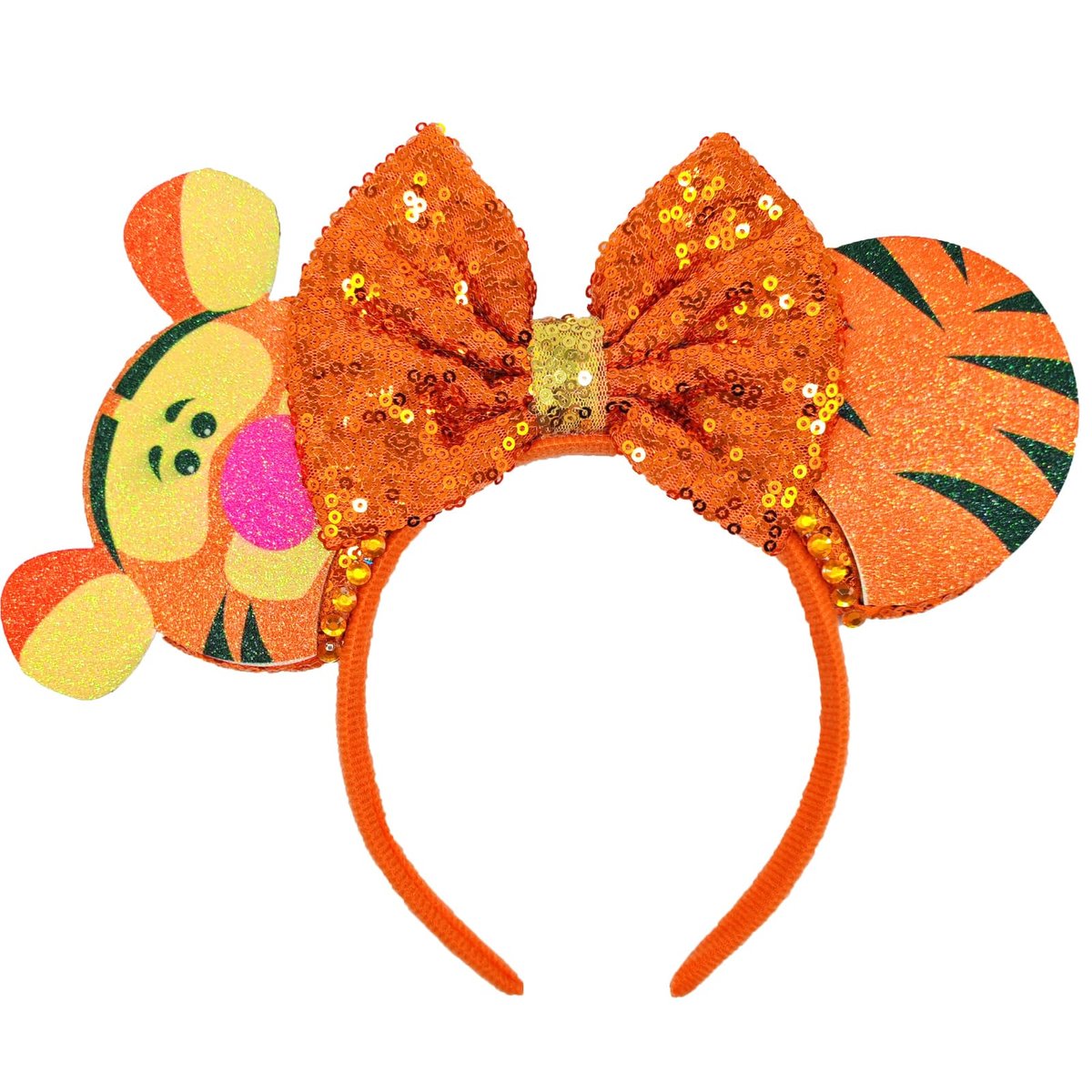 ZHENNAN Bow Headbands for Women - Cute Glitter Mouse Ear Hairbands Birthday Decorations Halloween Accessories (Orange, Oversize) Avelisse