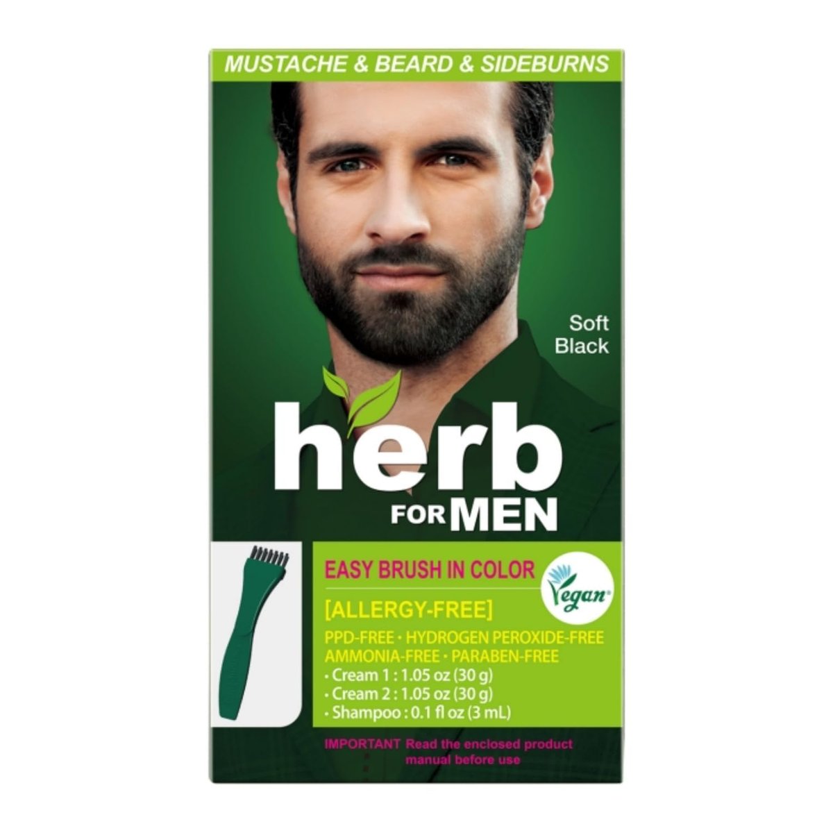 Herb Speedy Herb For Men Mustache & Beard Dye – Soft Black (1 Pack) – PPD-Free, Ammonia-Free, Vegan & Gentle for Sensitive Skin Avelisse