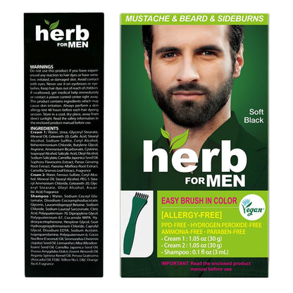 Herb Speedy Herb For Men Mustache & Beard Dye – Soft Black (1 Pack) – PPD-Free, Ammonia-Free, Vegan & Gentle for Sensitive Skin Avelisse