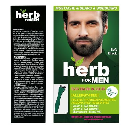 Herb Speedy Herb For Men Mustache & Beard Dye – Soft Black (1 Pack) – PPD-Free, Ammonia-Free, Vegan & Gentle for Sensitive Skin Avelisse