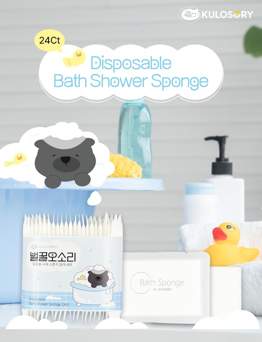 KULOSORY Disposable Bath Sponge White 24-Pack – Portable Travel & Camping Shower Supplies Avelisse