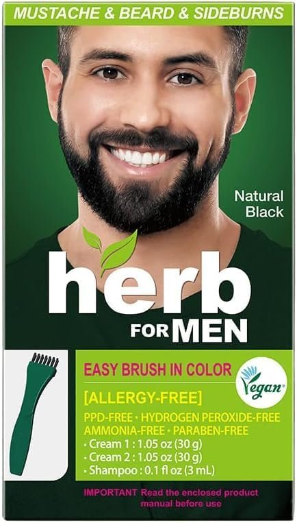 Herb Speedy Mustache & Beard Dye - Nature Black, PPD-Free, Ammonia-Free, Vegan, Gentle for Sensitive Skin (1 Pack, 2.12 Fl Oz) Avelisse
