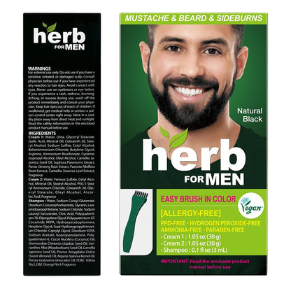 Herb Speedy Mustache & Beard Dye - Nature Black, PPD-Free, Ammonia-Free, Vegan, Gentle for Sensitive Skin (1 Pack, 2.12 Fl Oz) Avelisse