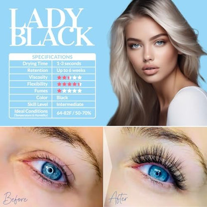 Professional Semi Permanent Eyelash Extension Glue - 5ml Black, 1-3s Drying Time, 5-6 Week Retention, Latex Free Avelisse
