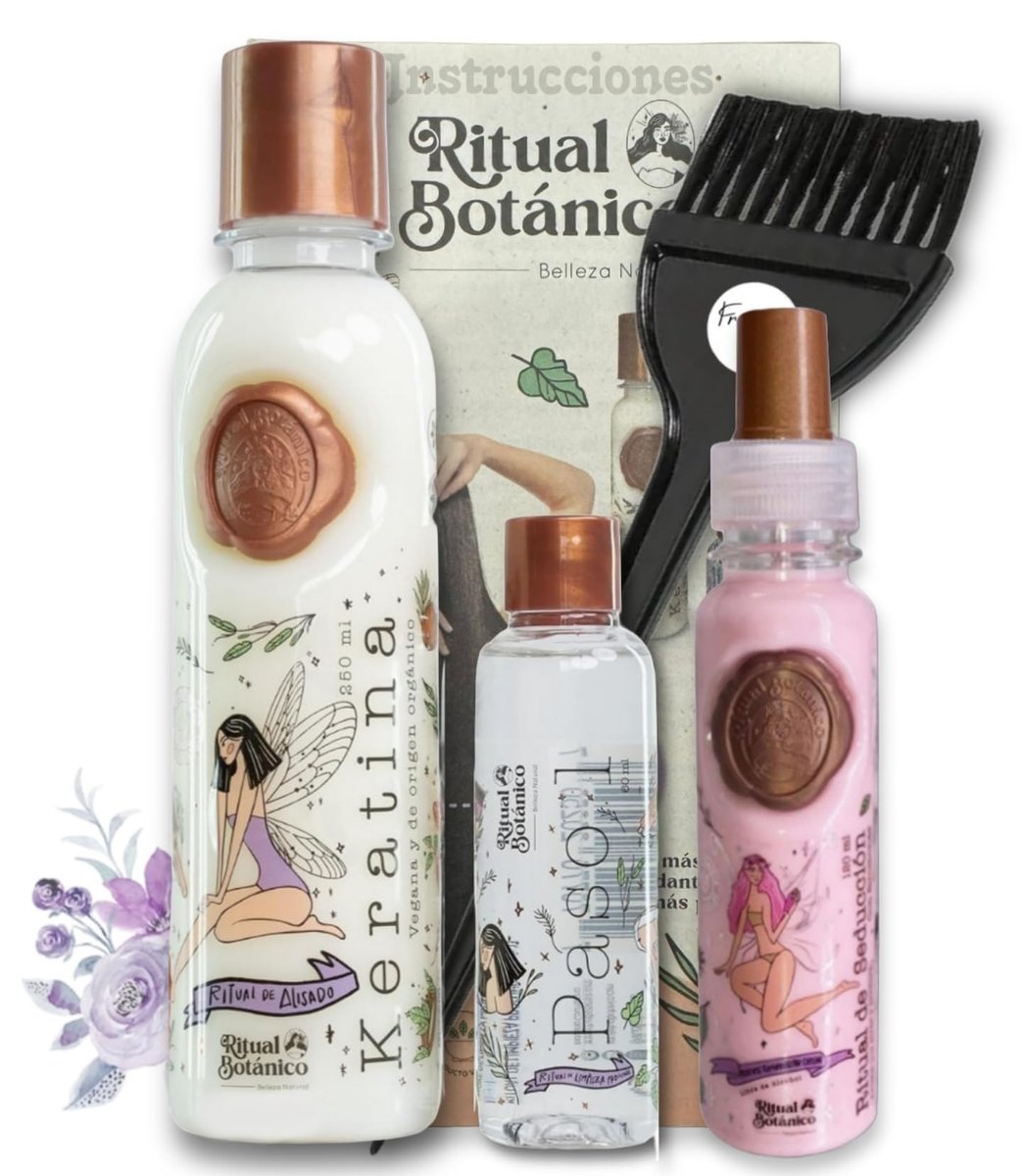 Keratina Ritual Botanico Organic Vegan Progressive Hair Straightening Kit - 250ml + 120ml Thermo Protector with Applicator Brush & Instructions Avelisse
