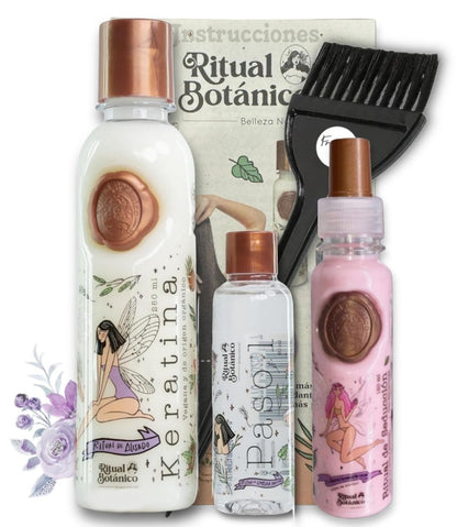 Keratina Ritual Botanico Organic Vegan Progressive Hair Straightening Kit - 250ml + 120ml Thermo Protector with Applicator Brush & Instructions Avelisse