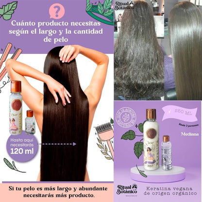 Keratina Ritual Botanico Organic Vegan Progressive Hair Straightening Kit - 250ml + 120ml Thermo Protector with Applicator Brush & Instructions Avelisse
