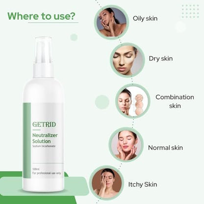 Getrid Chemical Peel Neutralizer Spray (100 ml / 33.8 fl oz) pH Balancing Sodium Bicarbonate Mist for Skin Care - Hydrating Toner for Facial Peels Avelisse