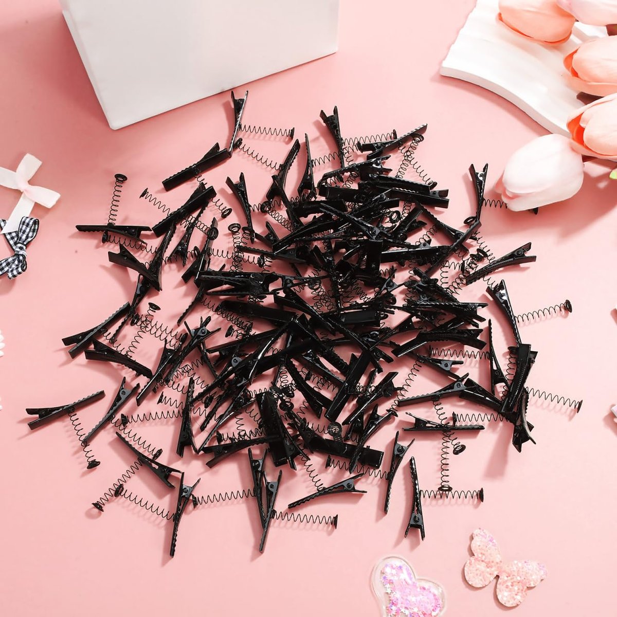 Abaodam 100Pcs Metal Duckbill Hair Clips with Spring - Black Alligator Clips for DIY Bows, Crafts & Rave Sprouts Avelisse