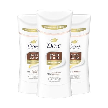Dove Antiperspirant Deodorant Stick Even Tone Shea Butter & Vanilla (Pack of 3) – 48H Odor & Sweat Protection, Skin Restoration with Niacinamide, Visible Results in 3 Weeks, 2.6 oz Each