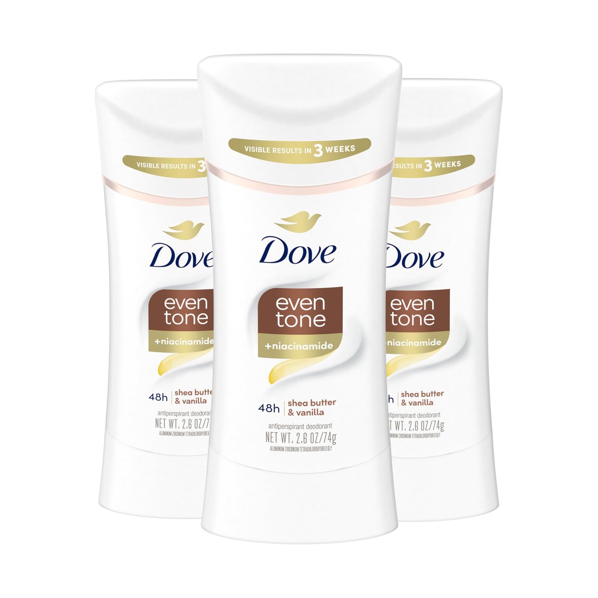 Dove Antiperspirant Deodorant Stick Even Tone Shea Butter & Vanilla (Pack of 3) – 48H Odor & Sweat Protection, Skin Restoration with Niacinamide, Visible Results in 3 Weeks, 2.6 oz Each - görsel 2