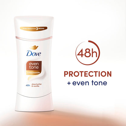 Dove Antiperspirant Deodorant Stick Even Tone Shea Butter & Vanilla (Pack of 3) – 48H Odor & Sweat Protection, Skin Restoration with Niacinamide, Visible Results in 3 Weeks, 2.6 oz Each