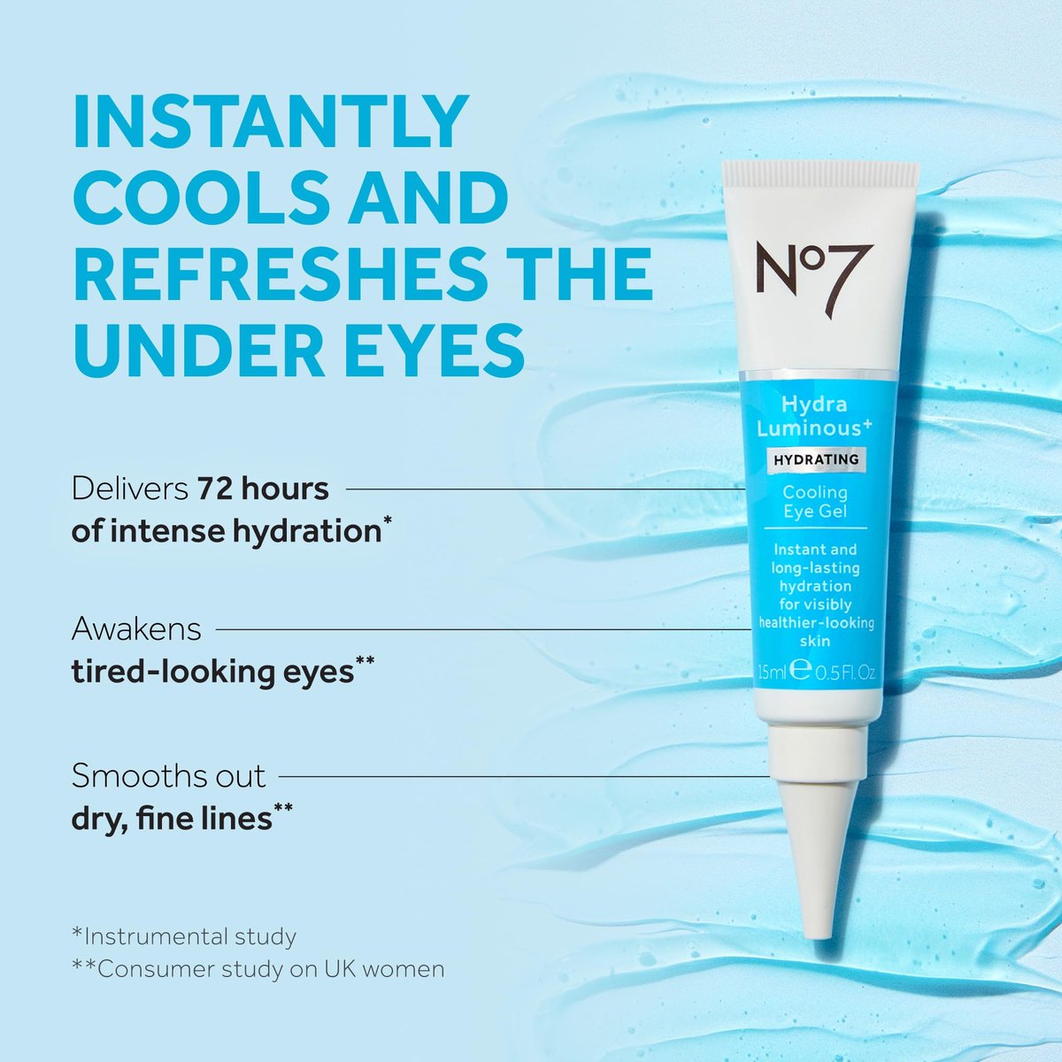 No7 HydraLuminous+ Cooling Under Eye Gel - – Cooling Applicator: The unique metal tip cools on contact, helping to – Image 3