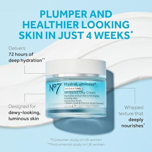 No7 HydraLuminous+ Hydrating Whipped Day Cream - Hyaluronic Acid & Niacinamide Moisturizer for Skin Barrier Repair, 1.69 oz Avelisse