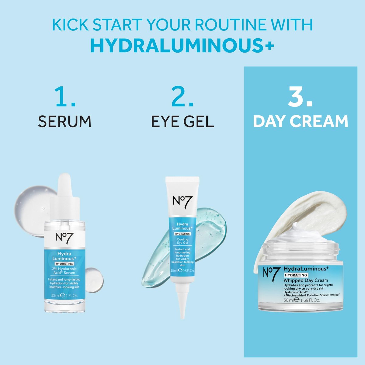 No7 HydraLuminous+ Hydrating Whipped Day Cream - Hyaluronic Acid & Niacinamide Moisturizer for Skin Barrier Repair, 1.69 oz Avelisse