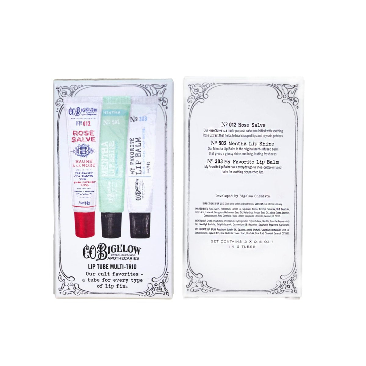 C.O. Bigelow Assorted Lip Balm Tubes Trio: Rose Salve, My Favorite Lip Balm & Mentha Shine (Pack of 3, 0.5 oz Each) Avelisse