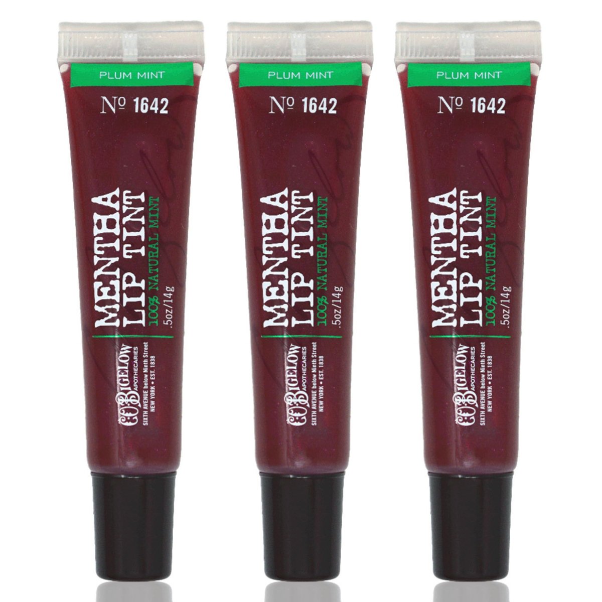 C.O. Bigelow Plum Mentha Lip Tint Trio - Pack of 3 Purple Tinted Lip Gloss with Peppermint Oil, High Shine Finish, 0.5 oz Each Avelisse