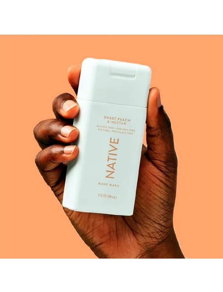 Native Travel Size Body Wash - Sweet Peach & Nectar, 3 oz (2 Pack) - Gentle & Hydrating - görsel 1