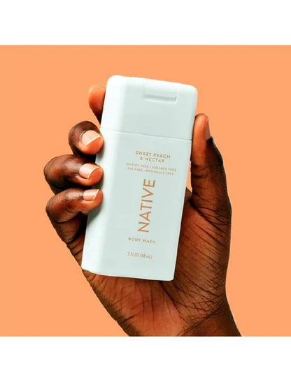 Native Travel Size Body Wash - Sweet Peach & Nectar, 3 oz (2 Pack) - Gentle & Hydrating