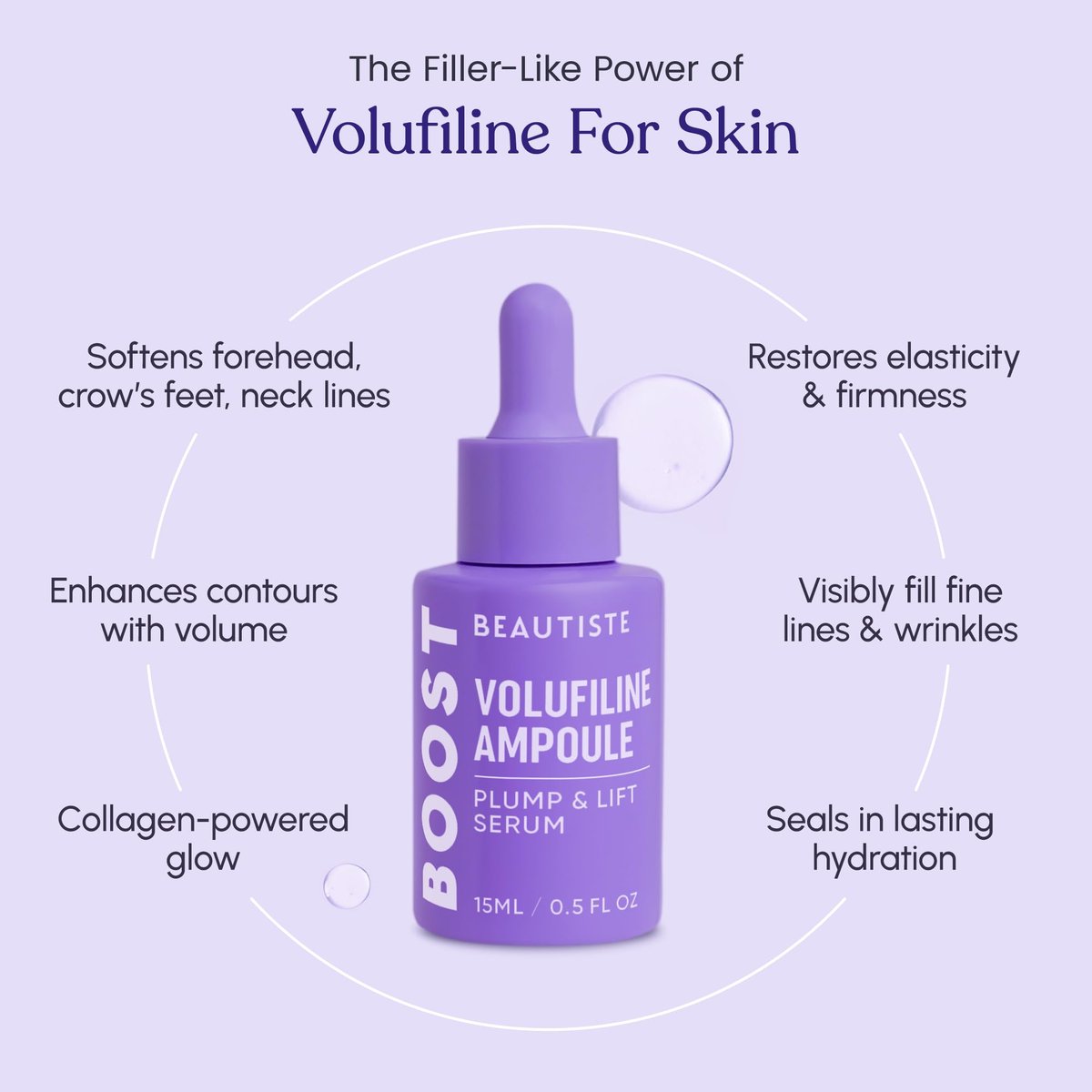 BOOST 100% Pure Volufiline Serum - Instant Plumping Hydration Facial Serum for Visibly Plumper Skin - Anti-Aging Ampoule for Loss of Volume - Korean Skincare for Face, Neck & Décolleté, 0.5 Fl Oz - görsel 3