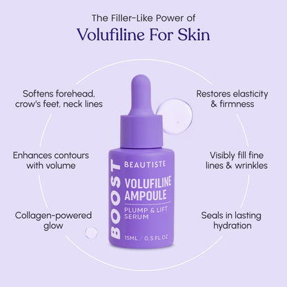 BOOST 100% Pure Volufiline Serum - Instant Plumping Hydration Facial Serum for Visibly Plumper Skin - Anti-Aging Ampoule for Loss of Volume - Korean Skincare for Face, Neck & Décolleté, 0.5 Fl Oz