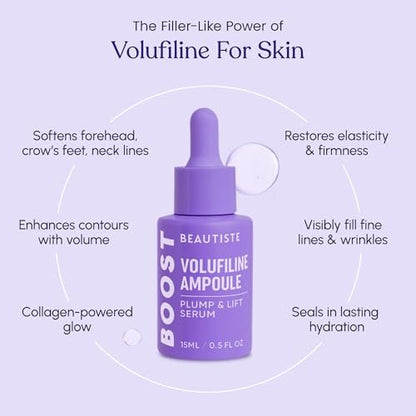 BOOST 100% Pure Volufiline Serum - Instant Plumping Hydration Facial Serum for Visibly Plumper Skin - Anti-Aging Ampoule for Loss of Volume - Korean Skincare for Face, Neck & Décolleté, 0.5 Fl Oz