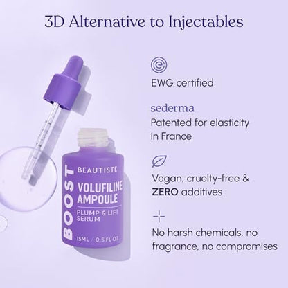 BOOST 100% Pure Volufiline Serum - Instant Plumping Hydration Facial Serum for Visibly Plumper Skin - Anti-Aging Ampoule for Loss of Volume - Korean Skincare for Face, Neck & Décolleté, 0.5 Fl Oz