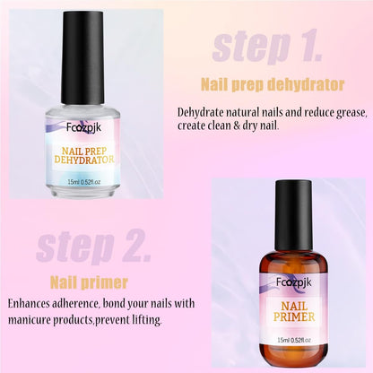 Fcozpjk Nail Dehydrator & Primer Set with Cuticle Oil – Air Dry Bonding Primer for Acrylic Nails, Acid-Free Prep Dehydrator, Natural Cuticle Oil for Nails, Manicure Accessories (3-Pack)