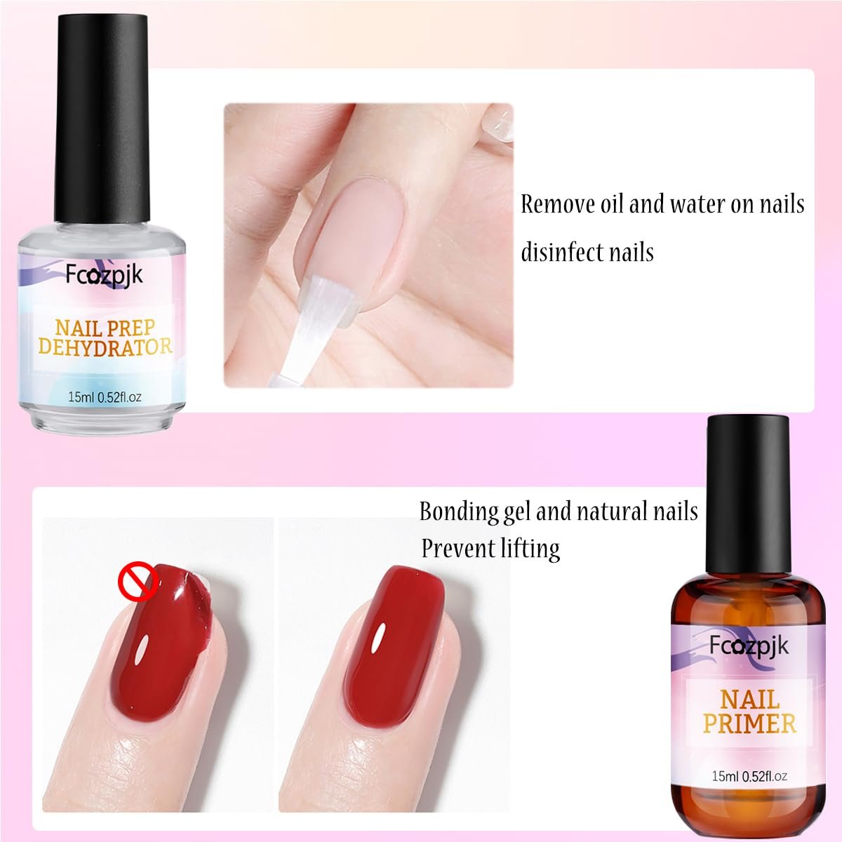 Fcozpjk Nail Dehydrator & Primer Set with Cuticle Oil – Air Dry Bonding Primer for Acrylic Nails, Acid-Free Prep Dehydrator, Natural Cuticle Oil for Nails, Manicure Accessories (3-Pack) - görsel 7