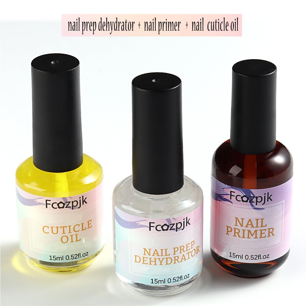 Fcozpjk Nail Dehydrator & Primer Set with Cuticle Oil – Air Dry Bonding Primer for Acrylic Nails, Acid-Free Prep Dehydrator, Natural Cuticle Oil for Nails, Manicure Accessories (3-Pack) - görsel 3