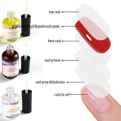Fcozpjk Nail Dehydrator & Primer Set with Cuticle Oil – Air Dry Bonding Primer for Acrylic Nails, Acid-Free Prep Dehydrator, Natural Cuticle Oil for Nails, Manicure Accessories (3-Pack)