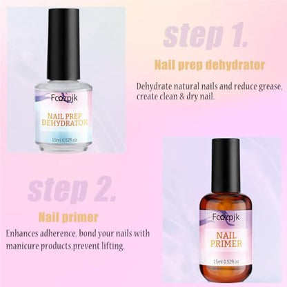 Fcozpjk Nail Dehydrator & Primer Set with Cuticle Oil – Air Dry Bonding Primer for Acrylic Nails, Acid-Free Prep Dehydrator, Natural Cuticle Oil for Nails, Manicure Accessories (3-Pack)