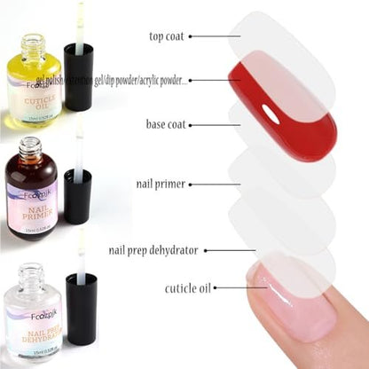 Fcozpjk Nail Dehydrator & Primer Set with Cuticle Oil – Air Dry Bonding Primer for Acrylic Nails, Acid-Free Prep Dehydrator, Natural Cuticle Oil for Nails, Manicure Accessories (3-Pack)