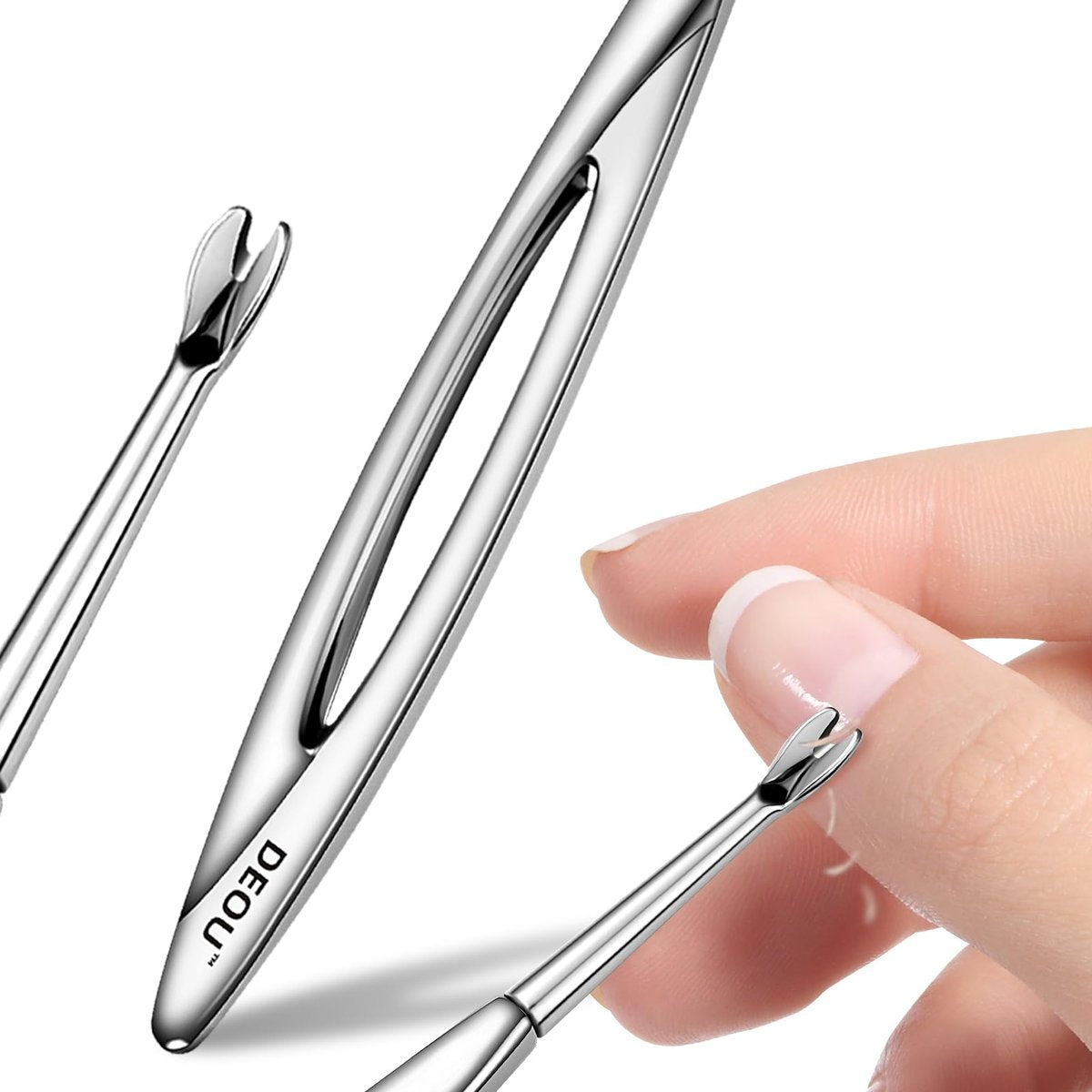 DEOU Cuticle Pusher Dead Skin Remover – Stainless Steel Cuticle Fork & Scraper for Professional Nail Art - görsel 1