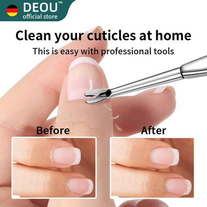 DEOU Cuticle Pusher Dead Skin Remover – Stainless Steel Cuticle Fork & Scraper for Professional Nail Art
