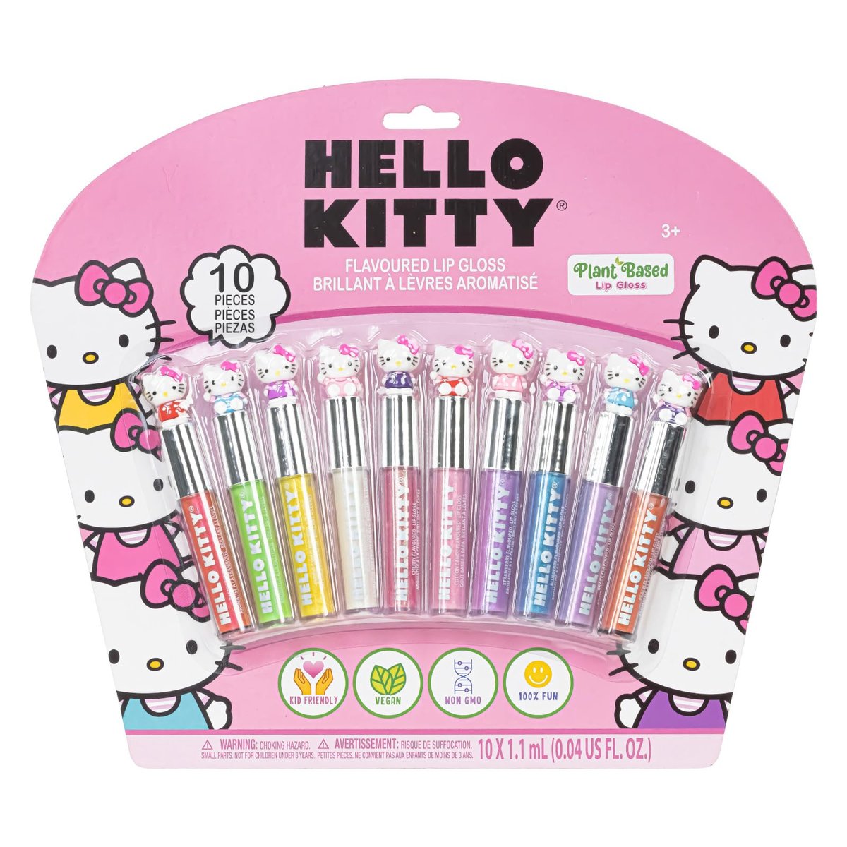 Hello Kitty 10 Piece Plant Based Lip Gloss Set - Girls Party Favors, First Makeup Kit for Kids Ages 3+ Avelisse