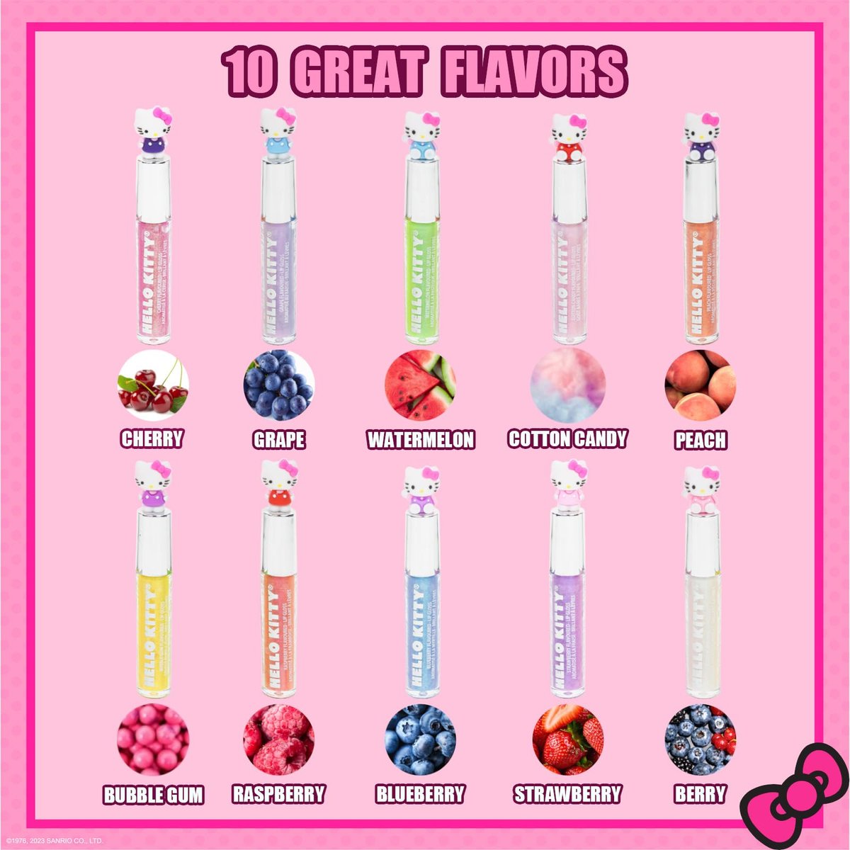 Hello Kitty 10 Piece Plant Based Lip Gloss Set - Girls Party Favors, First Makeup Kit for Kids Ages 3+ Avelisse