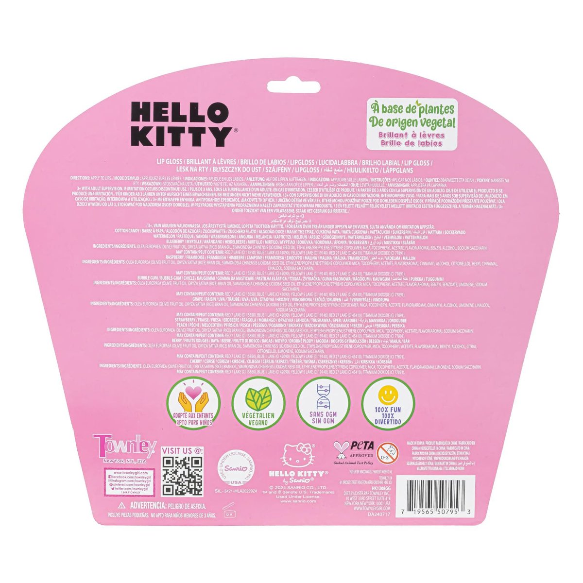 Hello Kitty 10 Piece Plant Based Lip Gloss Set - Girls Party Favors, First Makeup Kit for Kids Ages 3+ Avelisse