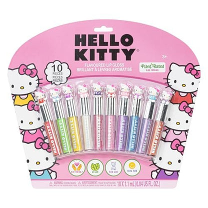 Hello Kitty 10 Piece Plant Based Lip Gloss Set - Girls Party Favors, First Makeup Kit for Kids Ages 3+ Avelisse