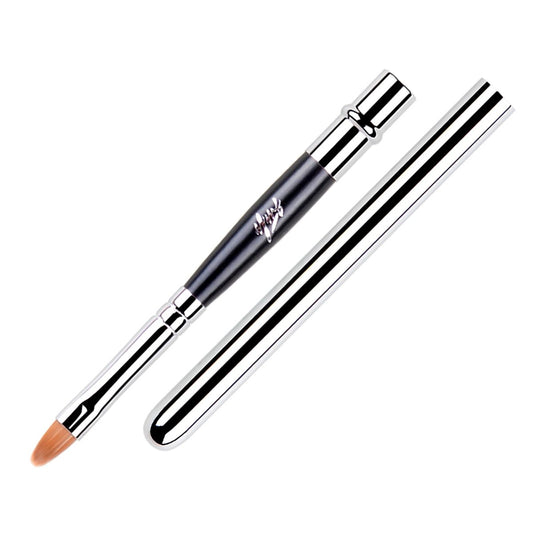 Professional Retractable Lip Brush - Precision Lipstick & Gloss Applicator with Protective Cap (Silver)