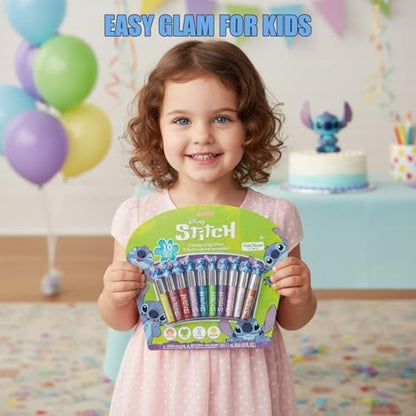 Disney Stitch 10-Piece Plant-Based Lip Gloss Set – Kids’ Makeup for Parties, Sleepovers & Birthday Gifts, Ages 3+