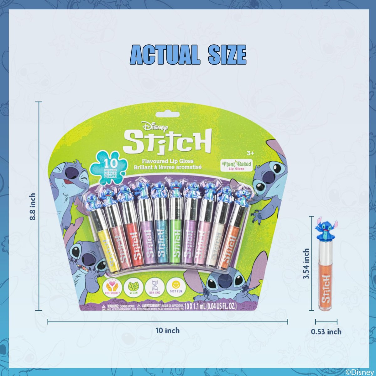 Disney Stitch 10-Piece Plant-Based Lip Gloss Set – Kids’ Makeup for Parties, Sleepovers & Birthday Gifts, Ages 3+ - görsel 9