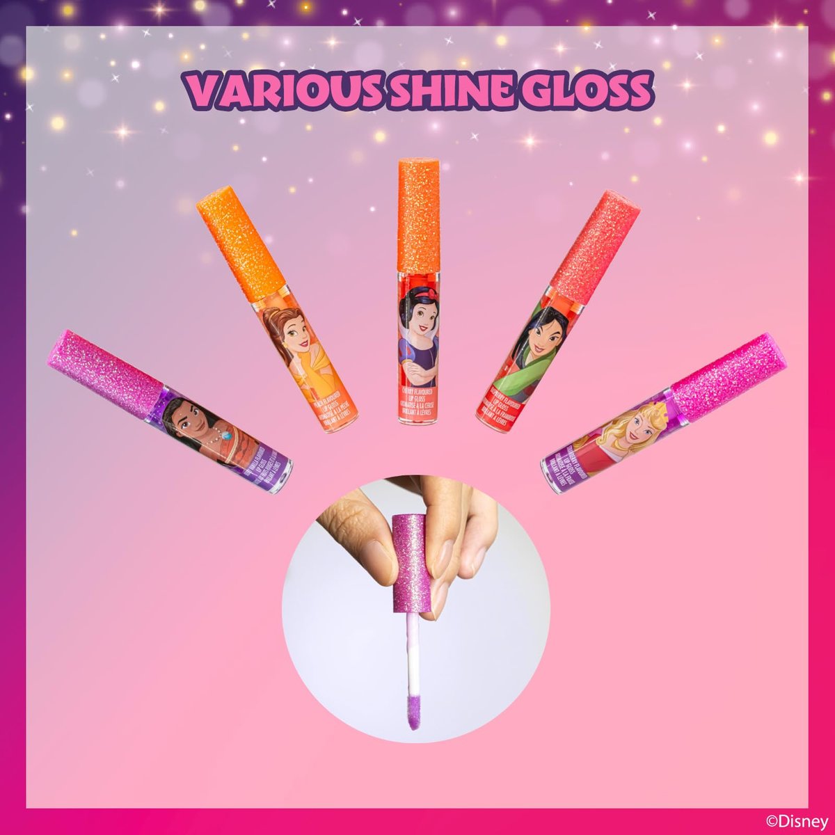 Disney Princess 12 Piece Plant Based Lip Gloss Set - Kids Makeup, Party Favors, Birthday Gifts for Girls Ages 3+ by Townley Girl - görsel 11