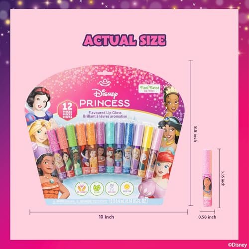 Disney Princess 12 Piece Plant Based Lip Gloss Set - Kids Makeup, Party Favors, Birthday Gifts for Girls Ages 3+ by Townley Girl - görsel 16