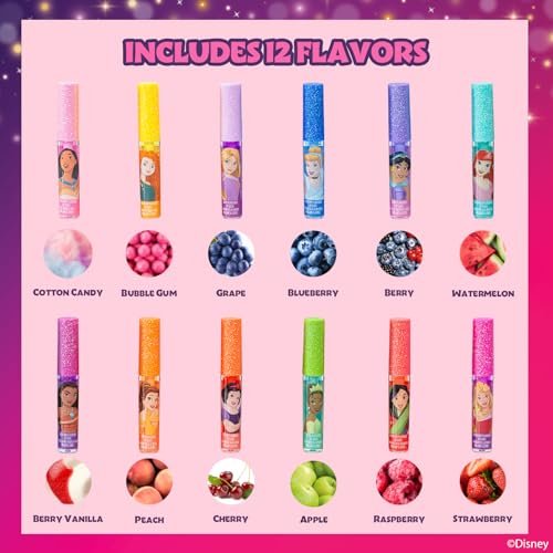 Disney Princess 12 Piece Plant Based Lip Gloss Set - Kids Makeup, Party Favors, Birthday Gifts for Girls Ages 3+ by Townley Girl - görsel 4