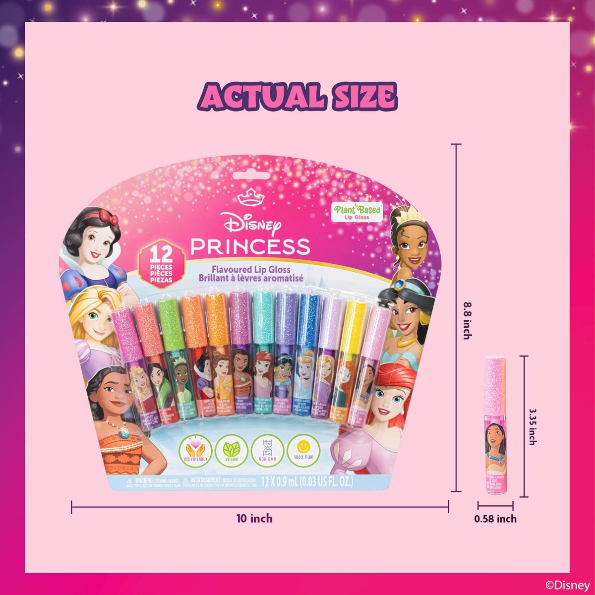 Disney Princess 12 Piece Plant Based Lip Gloss Set - Kids Makeup, Party Favors, Birthday Gifts for Girls Ages 3+ by Townley Girl - görsel 15